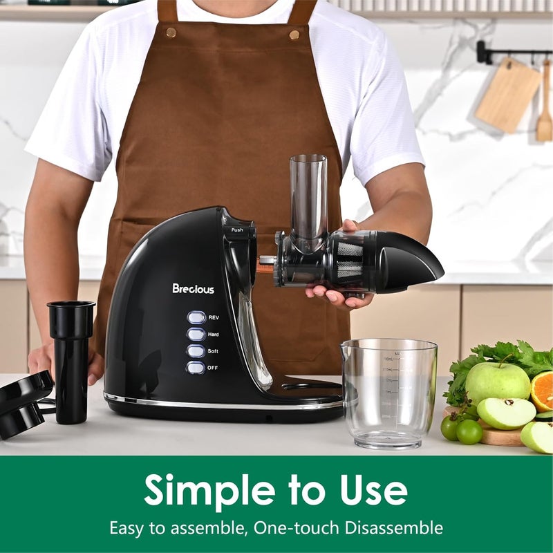 BRECIOUS Slow Masticating Juicer, Cold Press Juicers with 2 Speed Modes & Quiet Motor,Juicers Machines Vegetable and Fruit with Reverse Function,Celery Juicer,BPA-Free,Easy to Clean (Black) - Image 4